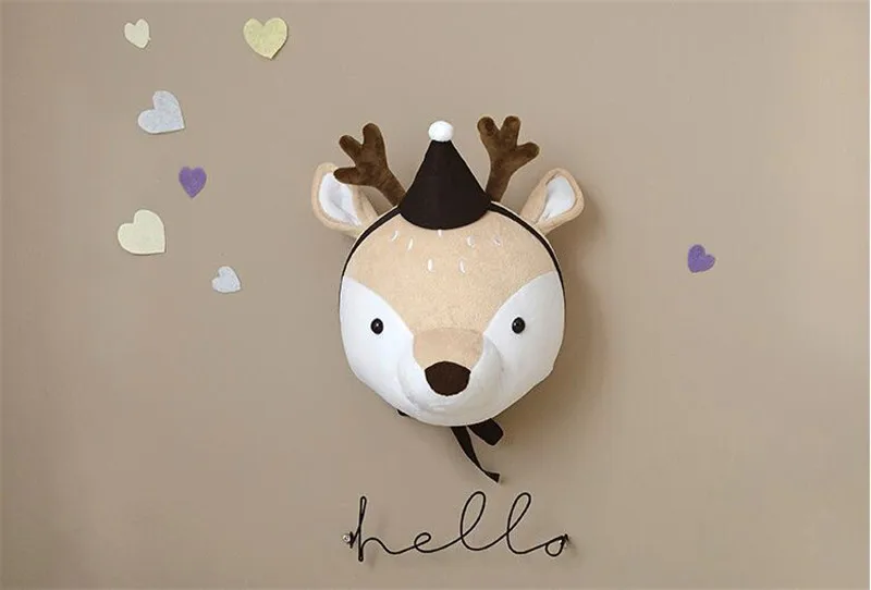 Deer and Hat 3D голова животного настенное крепление Зебра/Слон/жираф детская комната Настенное подвесное украшение на день рождения Рождественский подарок - Цвет: Deer and Hat