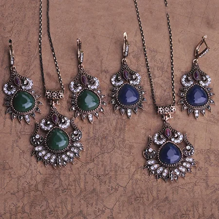 Blucome Retro Style Round Green Drop Necklace Earrings Jewelry Set Resin Female Acrylic Wild Party Wedding Decoration Best Gifts | Украшения