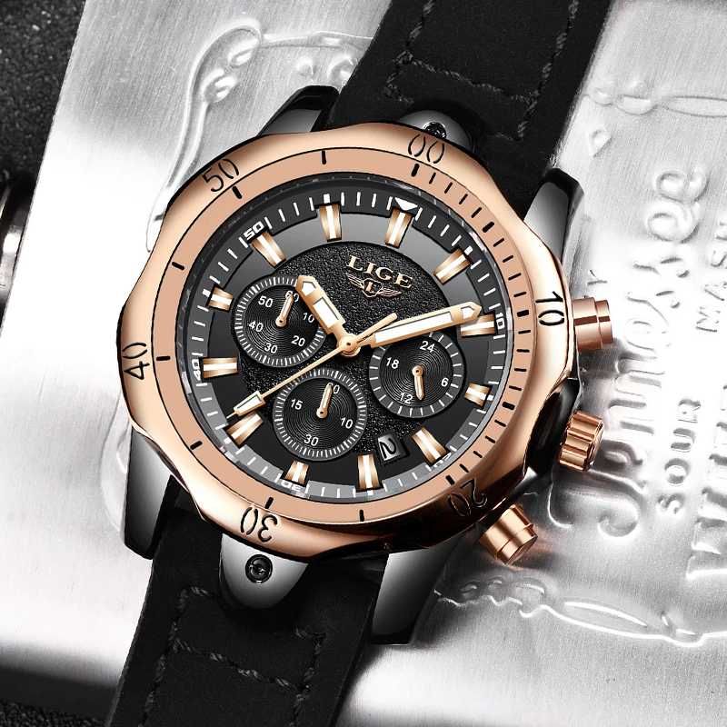 Часы наручные LIGE Мужские кварцевые брендовые Роскошные спортивные
