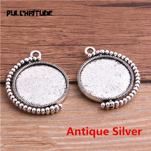 Antique silver PULCHRITUDE, 4 шт., 25 мм, внутренний размер, 9 цветов, классический стиль, двухсторонний вращающийся кабошон, основа, Набор подвесок, амулеты T6440 - Цвет: Antique silver