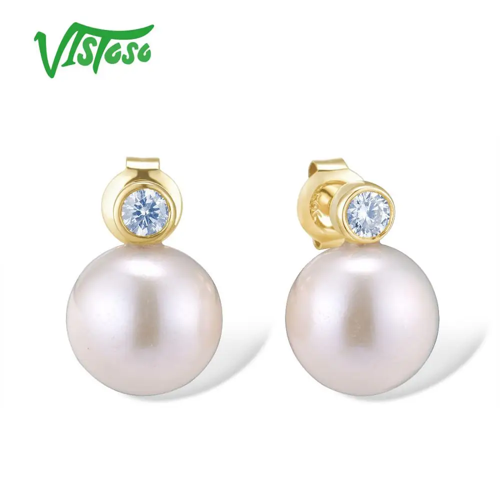 Женские серьги из желтого золота VISTOSO Pure 14 к 585 пробы со сверкающими бриллиантами