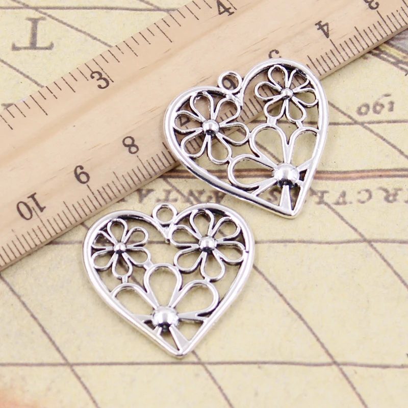 

10pcs Charms Heart Flower 29x29mm Tibetan Bronze Silver Color Pendants Antique Jewelry Making DIY Handmade Craft