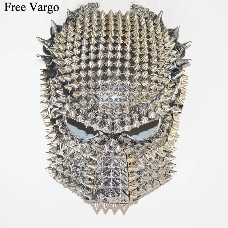 Silver Spike Mask Голографический Спайк сжигающий человек стимпанк череп маска Драг королева костюмы Маскарад фестивальный рейв наряды знаменитостей сценическое снаряжение - Цвет: Silver Spike Mask