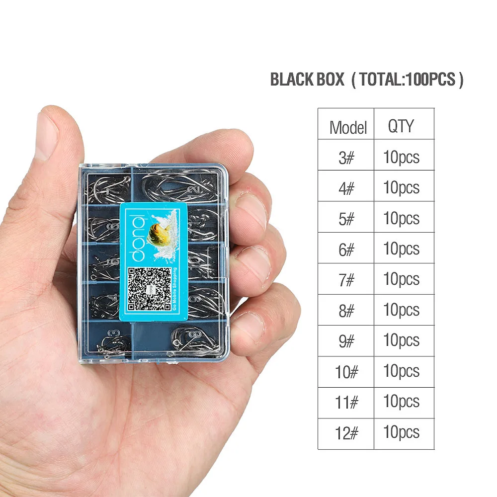 Black Doal 100 шт. рыболовные крючки 3#-12# из высокоуглеродистой стали, Одноместный рыболовный крючок для ловли карпа смешанного размера, рыболовные крючки для ловли нахлыстом, морские аксессуары - Цвет: Black