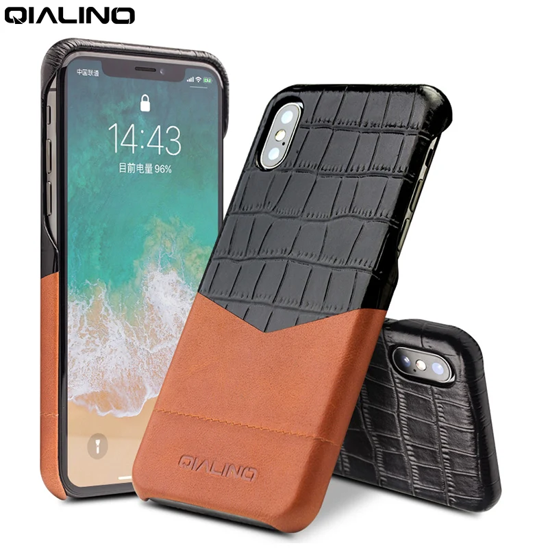 

QIALINO Unique Design Genuine Leather Ultrathin Back Cover for Apple for iPhoneX Crocodile Skin Phone Case for iPhone X 5.8 inch