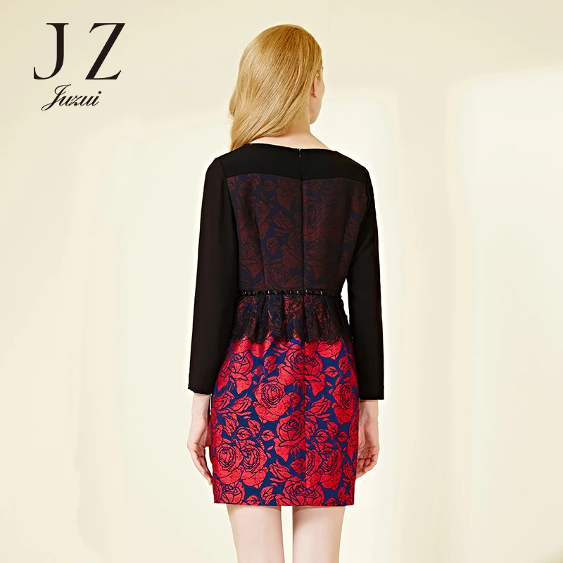 Autumn new retro jacquard beaded belt temperament slim fit lace dress female JUZUI | Женская одежда