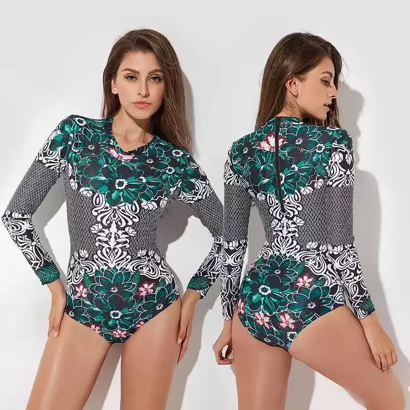 2019 одежда с длинным рукавом для девочек Купальник Для женщин Рашгард цветочным