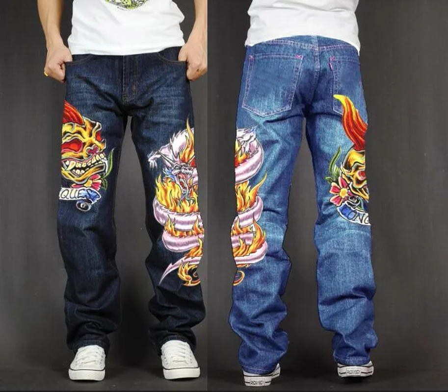 Для мужчин длинные штаны для мешковатые свободный крой джинсы в рэп-стиле стиле