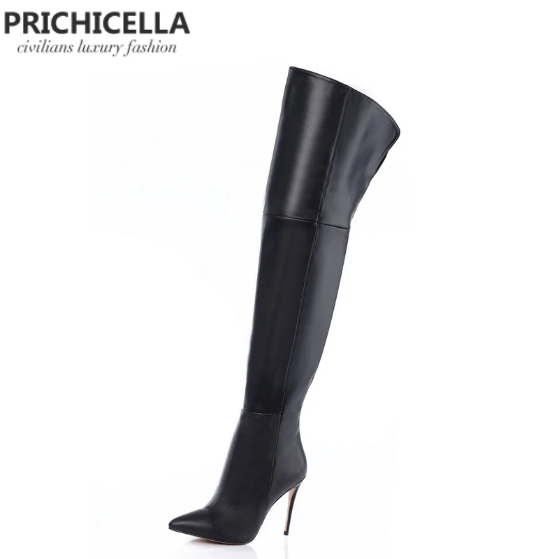 PRICHICELLA/Сапоги до бедра из натуральной кожи; Сапоги выше колена на шпильке с острым носком; size34-42