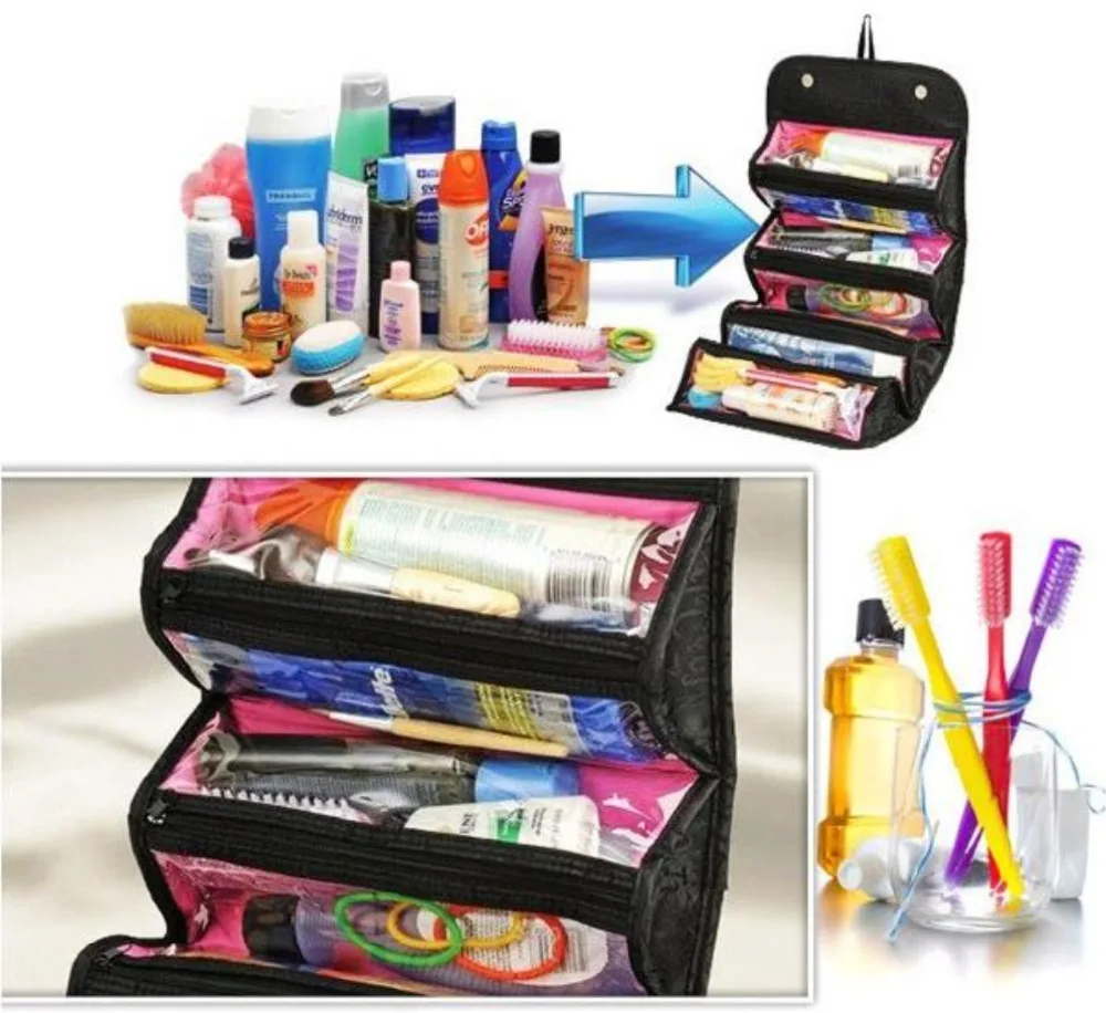 PACGOTH Portable Makeup Wash Bag Big Storage Organizer Black Rectangle Cosmetic Travel 51cm x 24.5cm 1 PC | Багаж и сумки