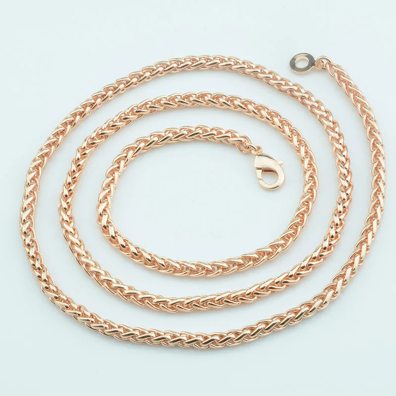 Ожерелье цвета розового золота для мужчин и женщин цепочка из звеньев пшеницы
