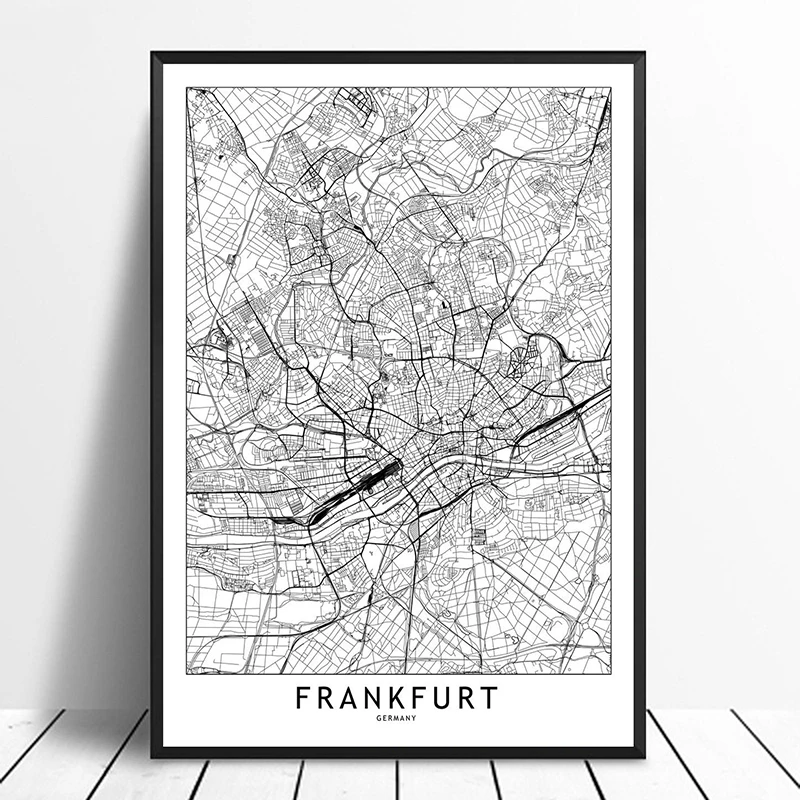 

Frankfurt Black White Custom World City Map Posters Prints Nordic Style Wall Art Pictures Home Decor Canvas Painting