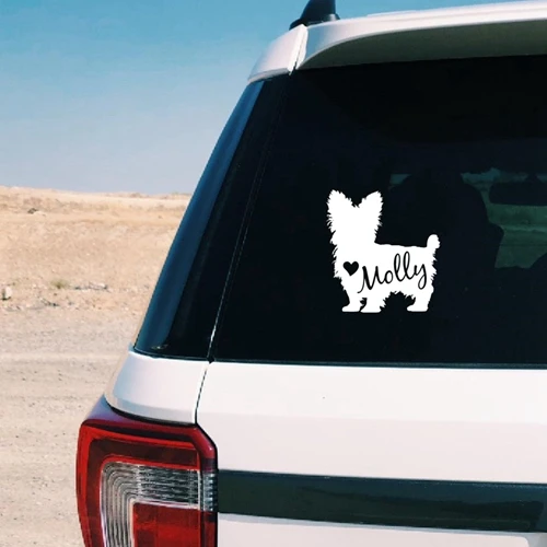Personalized Pet Dog Decals Yorkshire Terrier Silhouette Vinyl Sticker, Custom Pet Dog Name Art Decals Car Window Laptop Decor - Цвет: White With name