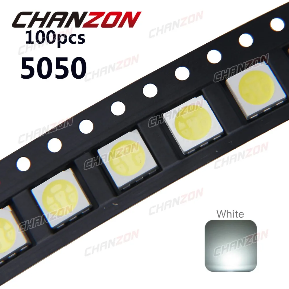 100 шт. SMD PLCC LED 5050 белый ультра яркий 15 18 лм 60 мА 3 в поверхностное крепление SMT чип
