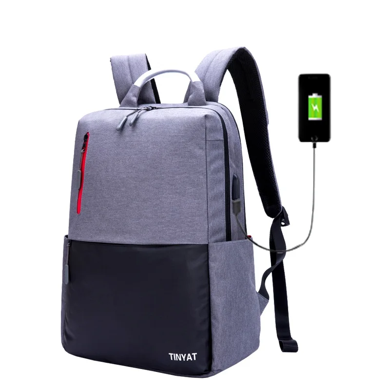 TINYAT мужской рюкзак 15,6 дюймов рюкзак для ноутбука USB зарядка Рюкзак из парусины мужской рюкзак для путешествий Mochila Школьный Рюкзак серый T811 - Цвет: Gray