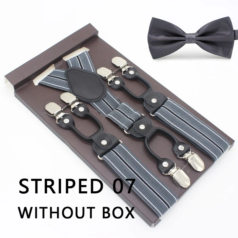STRIPED 07 Мужские подтяжки набор новые подтяжки с галстуком-бабочкой винтажные повседневные 6 зажимов подтяжки брюки ремень подарок для отца/мужчины - Цвет: STRIPED 07