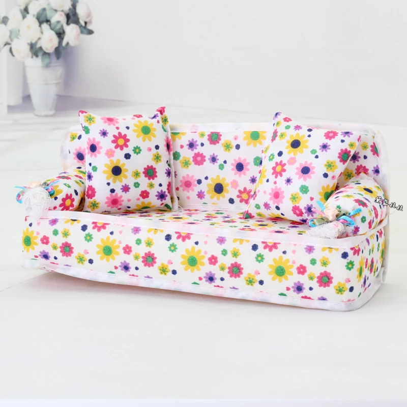 Mini Sofa Play Toy Flower Print Baby Toy Plush Stuffed Furniture Bed Chair For For Doll Couch Doll House Lifestyle - Цвет: Type2