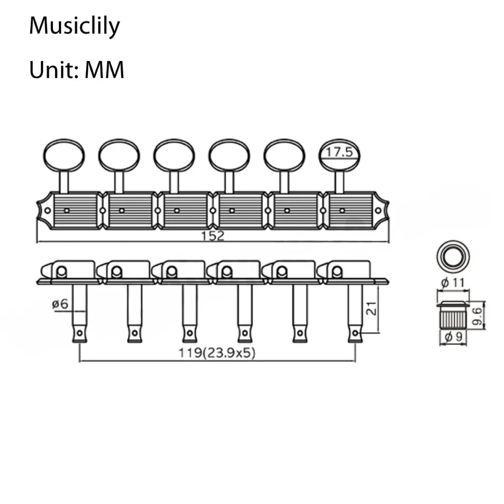 Musiclily Pro 6 in Line винтажные полузакрытые Гитарные тюнеры тюнинговые колышки ключи