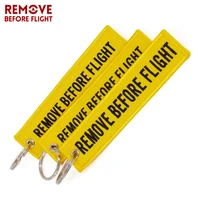 3pcs remove before flight key ring yellow embroidery key chain luggage tag label key fob for motorcycle car key chain llavero