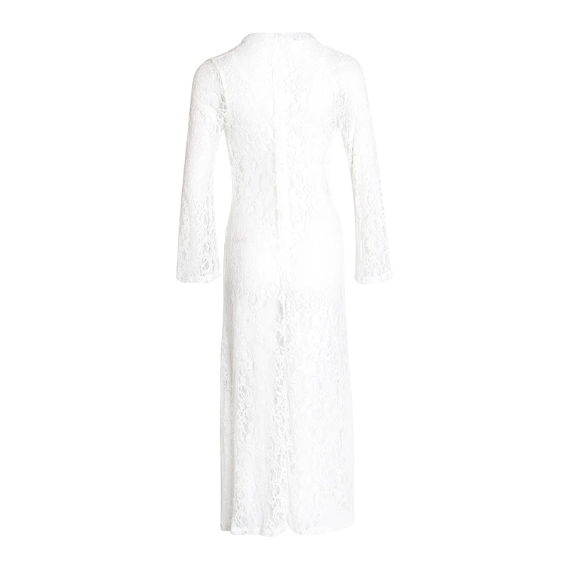 Женское кружевное платье TWOTWINSTYLE черное пляжное с длинным рукавом и треугольным