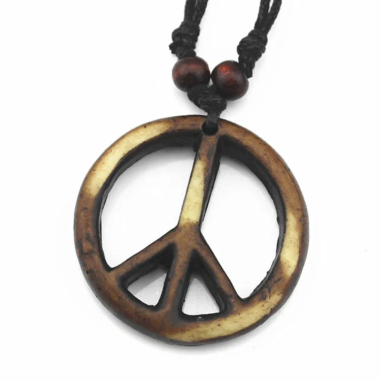 Прохладный Племенные имитация кости яка резной ожерелье в виде значка мира