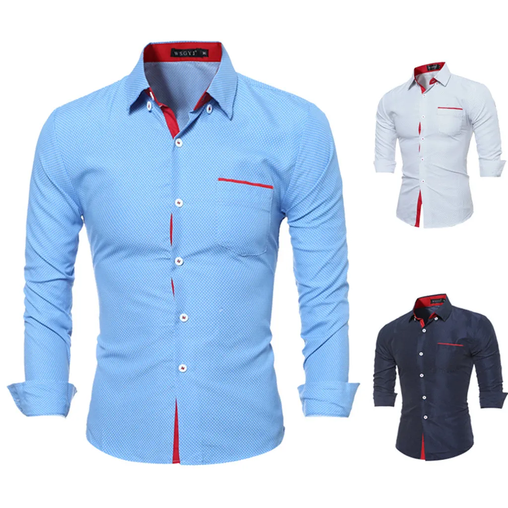 Мужская одежда, рубашки с длинным рукавом, модная блузка, топы, camisa masculina, мужские рубашки, облегающие, в горошек, d90622