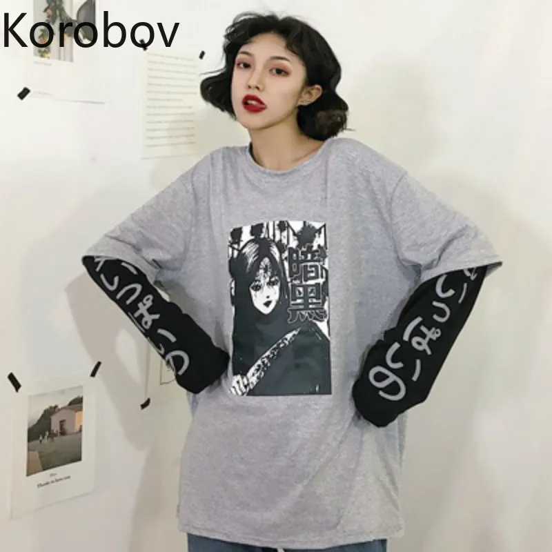 Korobov/Весенняя Осенняя футболка с длинными рукавами в стиле Харадзюку круглым