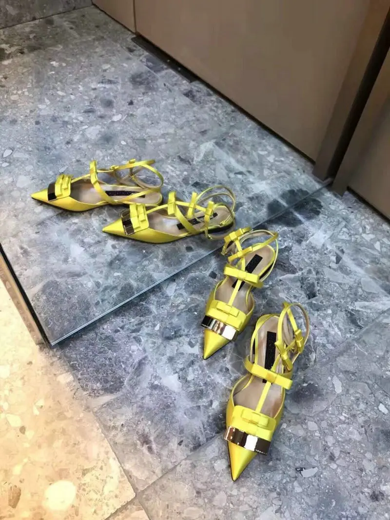 Summer tide shoes hollow silk satin flat with bow flat pointed shoes banquet sandals women Sandals