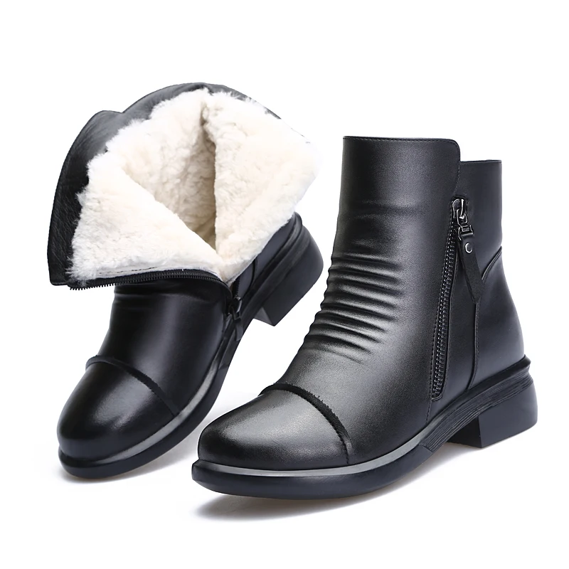 

ZXRYXGS Brand Boots Black Low-heeled Warm Wool Comfortable Snow Boots 2020 New Winter Shoes Genuine Leather Boots Women Boots