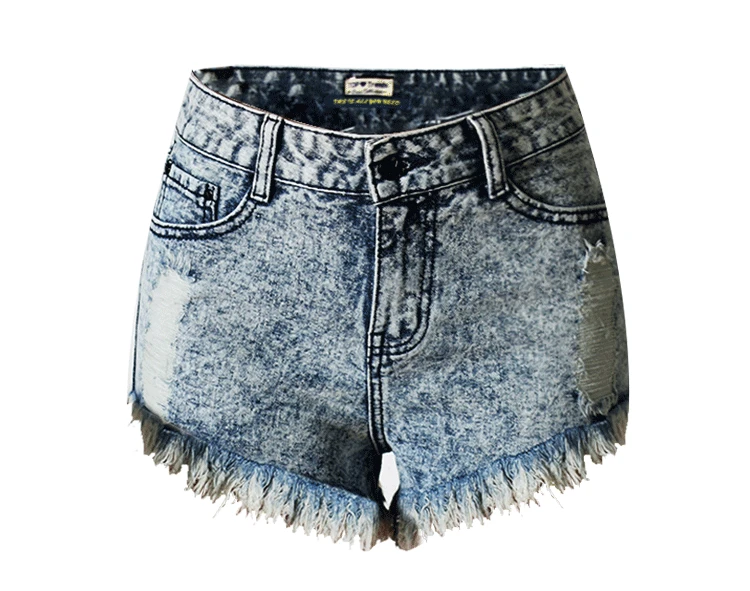 

New Europe and the United States the hole irregular cat fringed denim high waist shorts hot