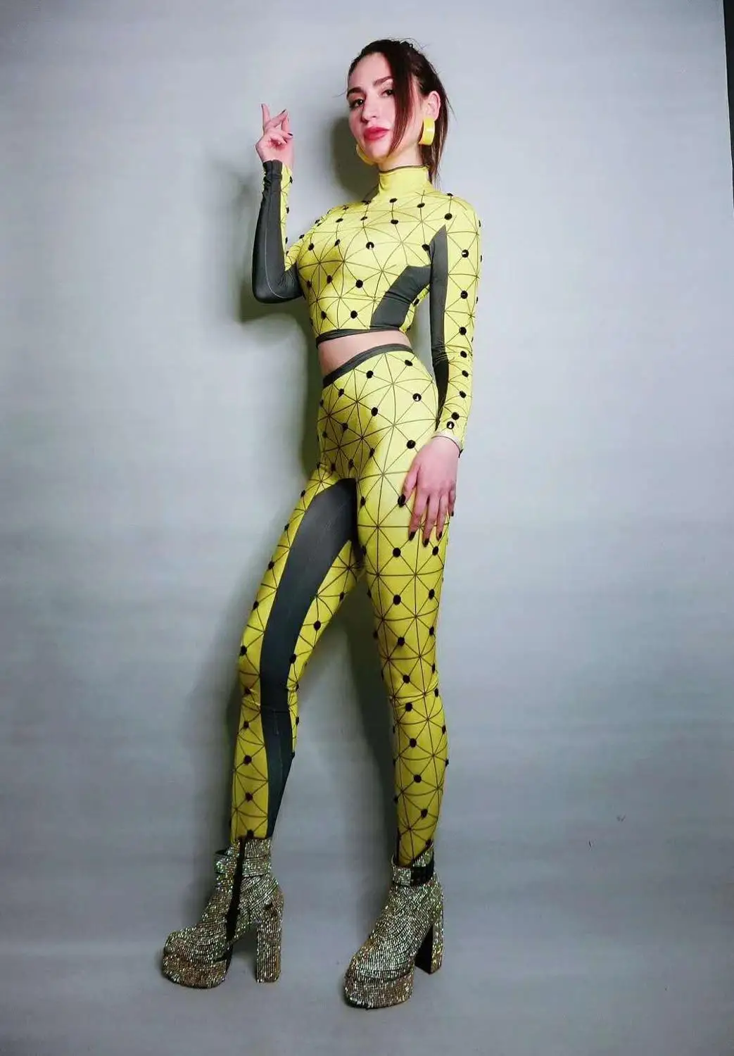 Сексуальный эластичный обтягивающий Женский комплект из 2 предметов с рисунком