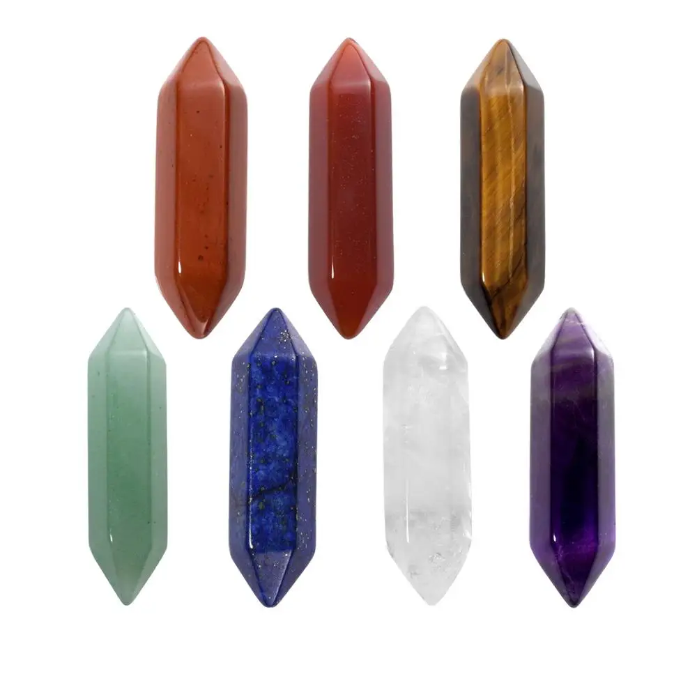 7 Chakra Sunligoo 3x двойной концевой натуральные драгоценные камни перевернутый шестиугольная колонна кварц для лечения кристаллы натуральные камни, минералы 8*30 мм - Цвет: 7 Chakra