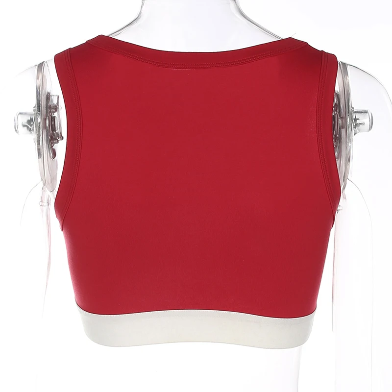 Slim Cropped Tank Tops Women Letter Print Sleeveless Red Knitted Crop Top Summer O-neck Fitness Sporting Workout Tanks | Женская одежда