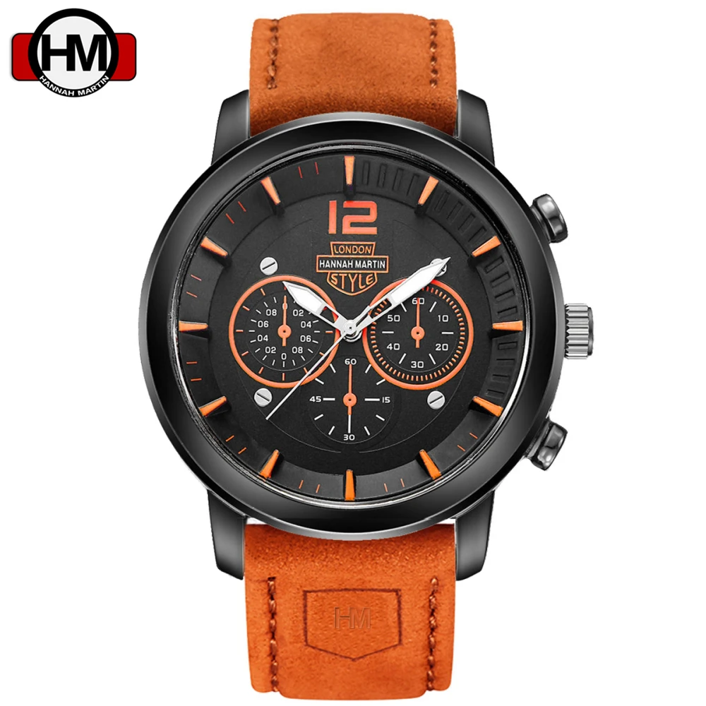 Часы Hannah Martin мужские повседневные кожаные водонепроницаемые спортивные|wristwatch