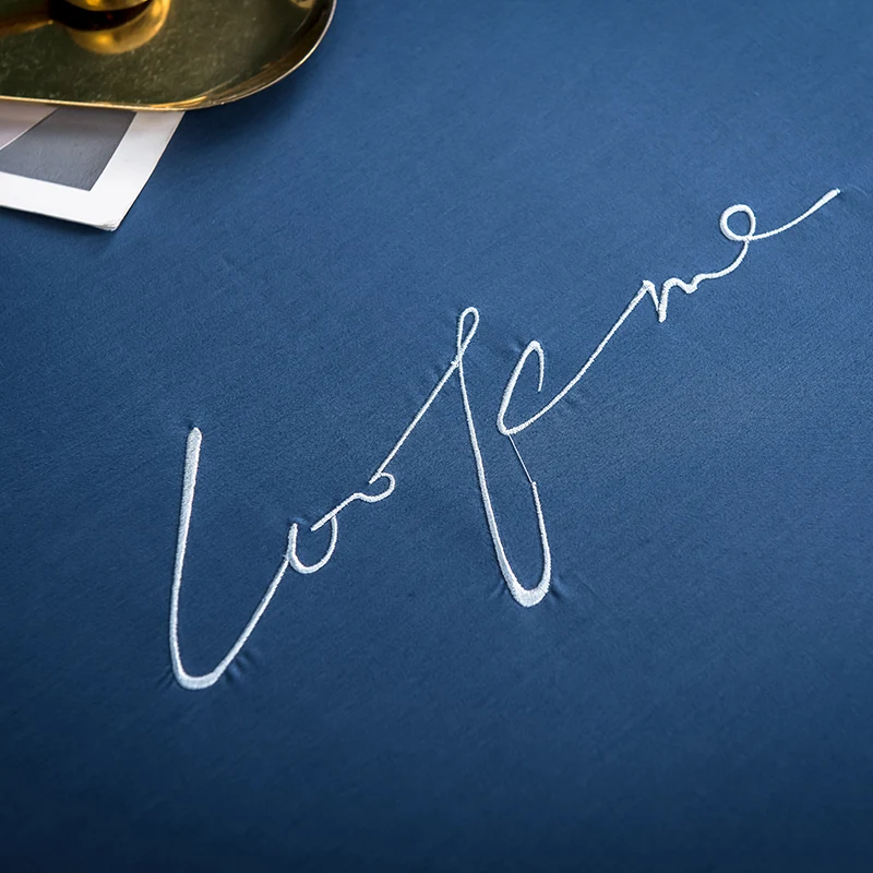 Темно-синий сплошной цвет простыня с наволочкой 60S длинный штапельный хлопок