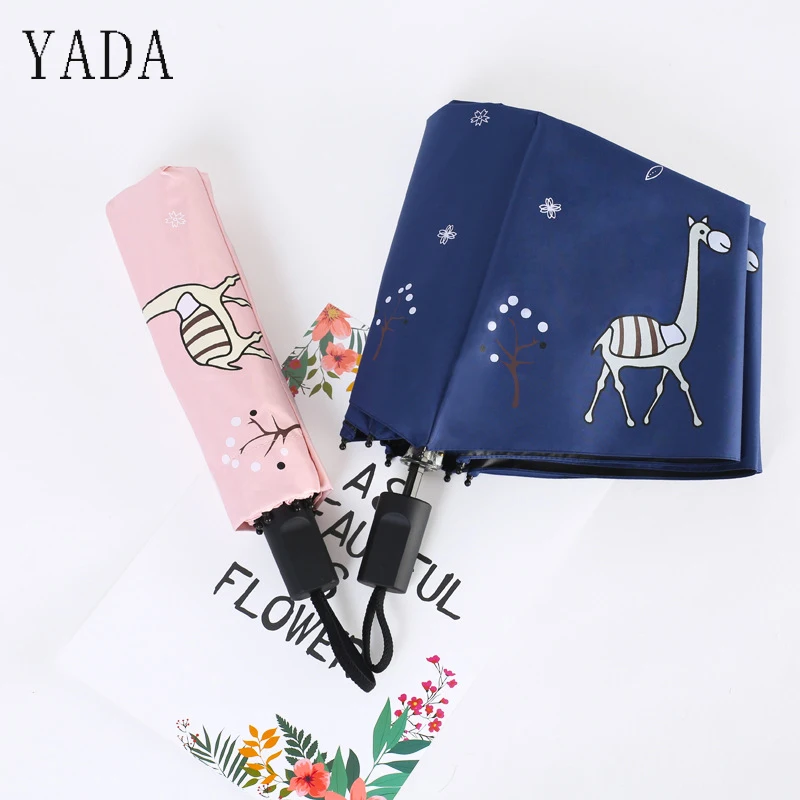 

YADA High Quality Cartoon Giraffe Folding Umbrella Rain Women uv Animals Umbrella For Womens Brand New Windproof Umbrellas YS673