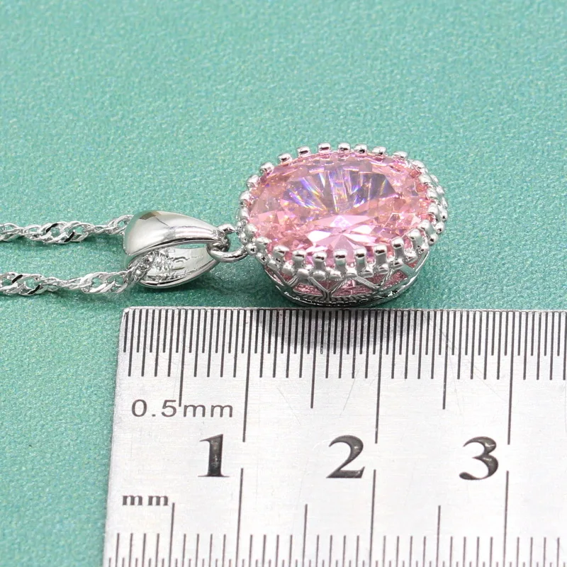 Серебро 925 Ювелирные наборы для женщин модные розовые серьги с камнями обручальные кольца кулон ожерелье женский браслет коробка