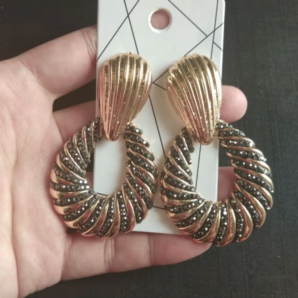 Золото медь черный горный хрусталь серьги для женщин серьги-висюльки Jewelry 2019