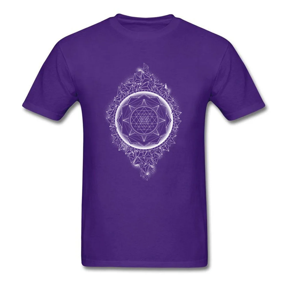 Фиолетовый Священная Геометрия Sri Yantra полутона уникальный дизайнер Мужская футболка черный белый короткий рукав мужской топ футболки - Цвет: Фиолетовый
