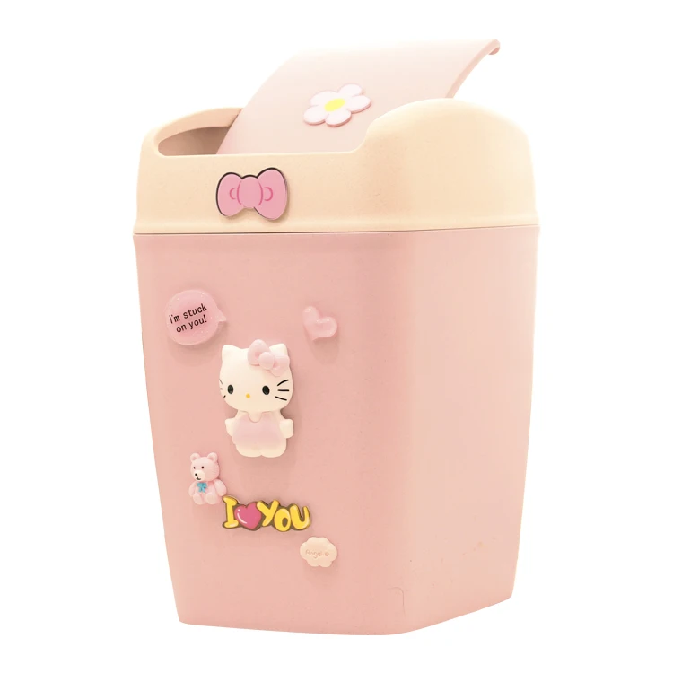 Hello kitty мусорные баки Пшеничная солома материал мультфильм милый бытовой мусорный бак с крышкой кухня ванная комната автомобиль мусорное ведро розовый/синий