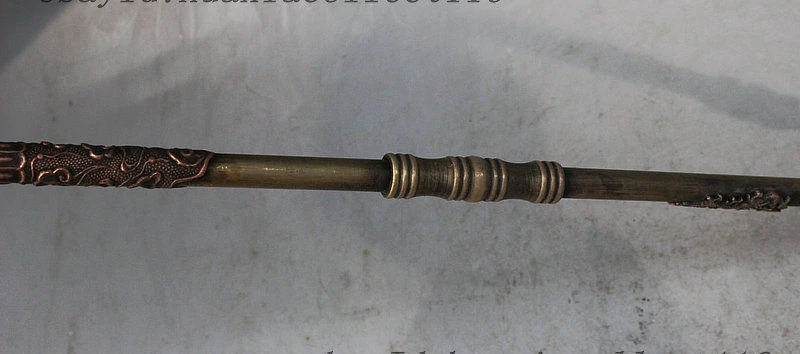 Народный древний Китай Бронзовая Статуя Дракона зверя трубка табачный мешочек