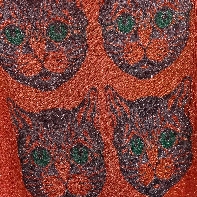 fashion 2018 new summer cat snake Intarsia thin sweater Gold and silver lurex hollow out knitting cute pullover women A-043 | Женская