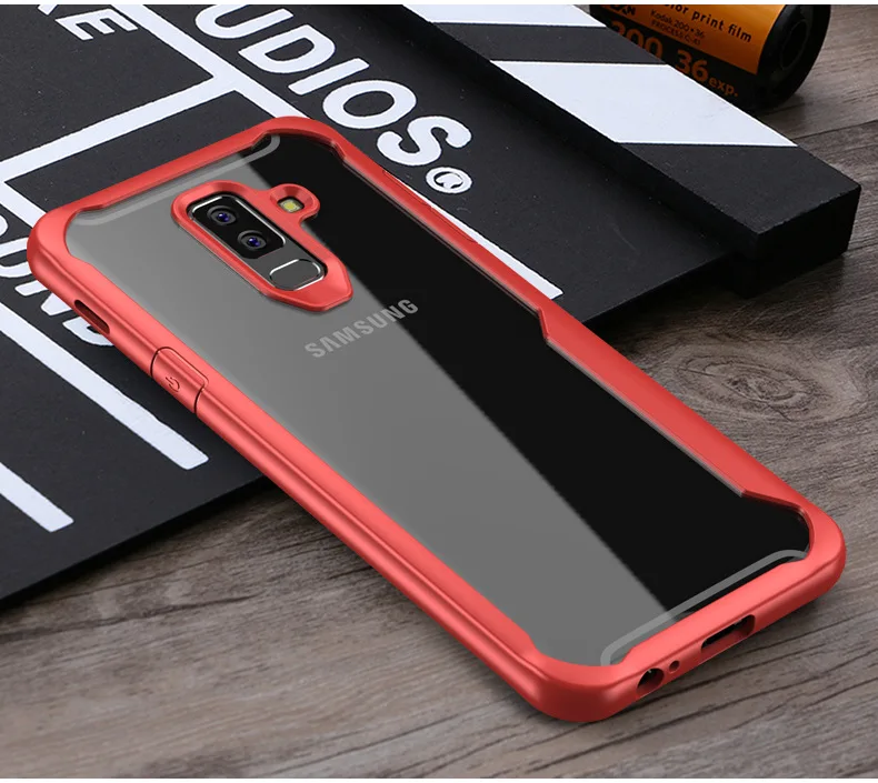Для samsung Galaxy A6 A6Plus Чехол Мягкий силикон+ прозрачный PC Броня защитный чехол на заднюю панель для samsung a6 plus оболочка - Цвет: red