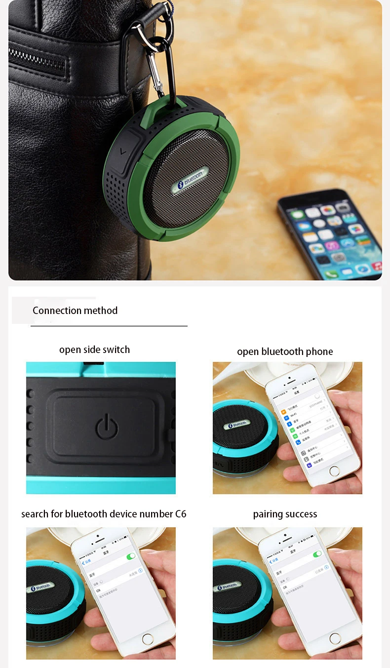 C6 Waterproof Outdoor Bluetooth Speaker TF Wireless Music Loudspeaker Portable Speakers Shower Bicycle For Bike/Bathroom | Электроника