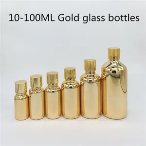 10 мл, 15 мл, 20 мл, 30 мл, 50 мл, 100 мл, Золотая стеклянная бутылка для эфирного масла с винтовой крышкой, флаконы для духов