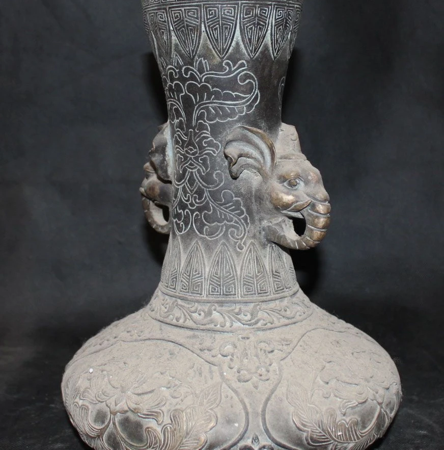 12 &quotКитайская династия народная традиция Бронзовая голова слона Zun Горшок Ваза