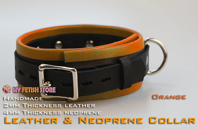 Фото (RD1115)Luxury Customize Handmade 2mm Thickness Leather And 4mm Neoprene Collar Orange Fetish Wear Тематическая одежда и (RD1115)Luxury Customize Handmade 2mm Thickness Leather And 4mm Neoprene Collar Orange Fetish Wear Тематическая одежда и