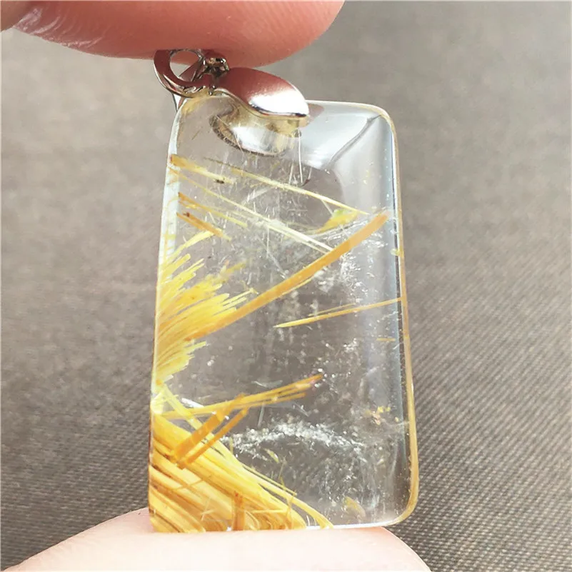 Подвеска из натурального золота Rutilated Quartz прямоугольник драгоценный камень
