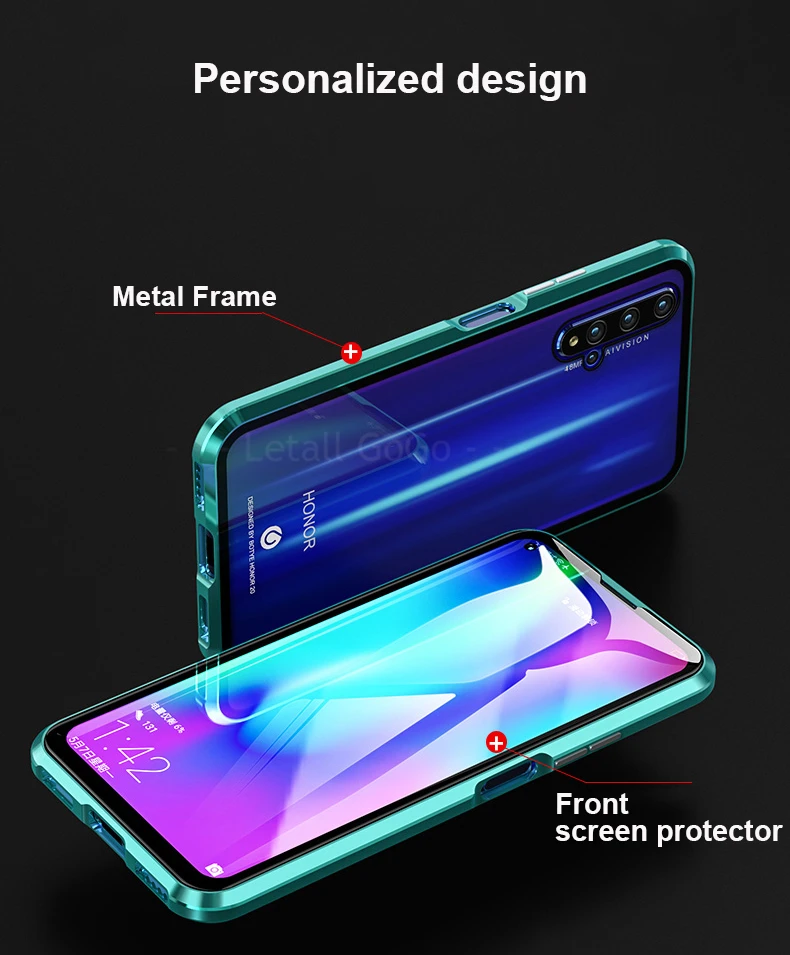 Чехол на весь корпус, противоударный чехол для huawei honor 20, чехол, металлический чехол Bumber honor 20 Pro, Защитное стекло для задней панели, чехол s