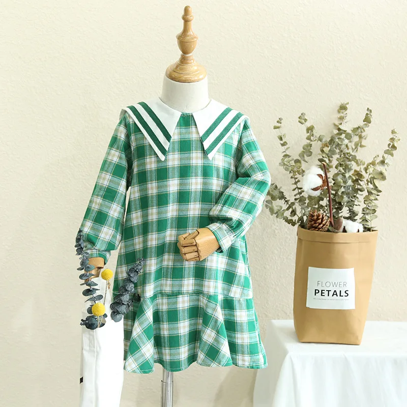 Kids 2018 autumn small fresh College Wind female baby girls dress doll collar long-sleeved plaid | Детская одежда и обувь